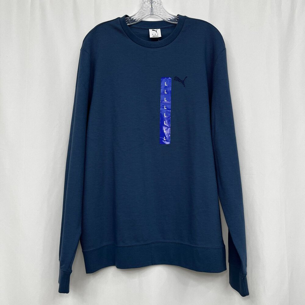 Puma Textured Crewneck Sweatshirt Blue Men's Large NWT Ribbed Athletic Pullover